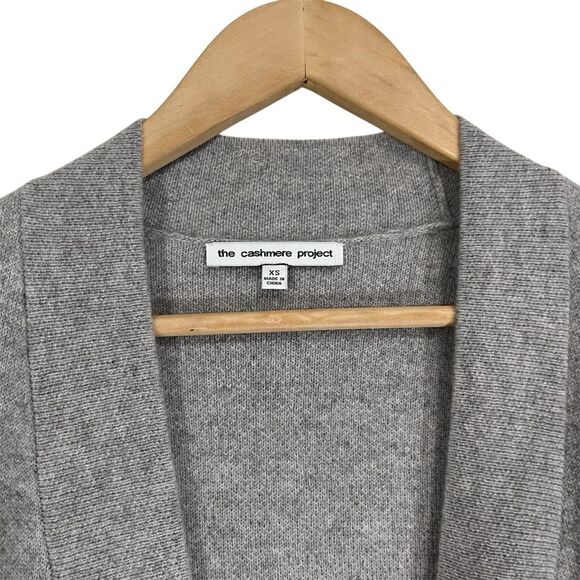 The Cashmere Project Rabbit Fur Trim Open Front Cardigan Sweater Grey XS - Picture 5 of 9